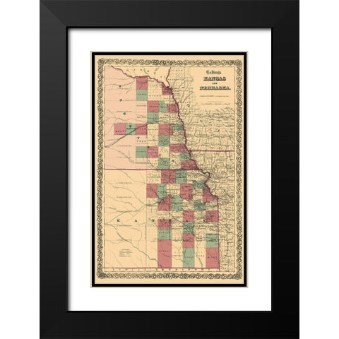 Nebraska, Kansas - Colton 1875 Black Modern Wood Framed Art Print with Double Matting by Colton