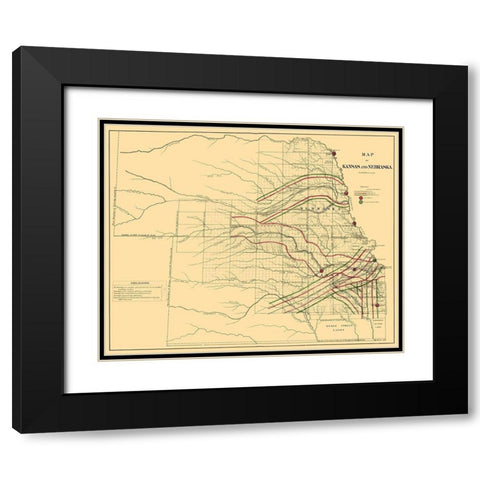 Kansas, Nebraska Railroads - LOC 1865 Black Modern Wood Framed Art Print with Double Matting by LOC