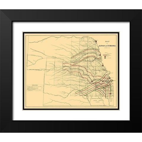 Kansas, Nebraska Railroads - LOC 1865 Black Modern Wood Framed Art Print with Double Matting by LOC