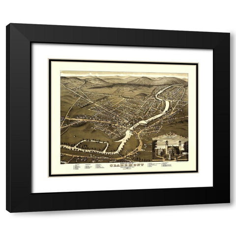 Claremont New Hampshire - Shober 1877 Black Modern Wood Framed Art Print with Double Matting by Shober
