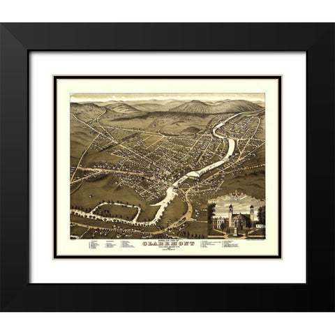 Claremont New Hampshire - Shober 1877 Black Modern Wood Framed Art Print with Double Matting by Shober