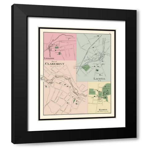 Claremont New Hampshire - Hitchcock 1877 Black Modern Wood Framed Art Print with Double Matting by Hitchcock