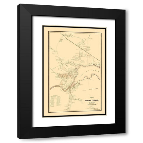 Exeter New Hampshire - Dow 1845  Black Modern Wood Framed Art Print with Double Matting by Dow