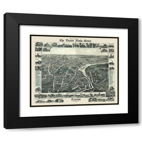 Exeter New Hampshire - Moore 1896  Black Modern Wood Framed Art Print with Double Matting by Moore