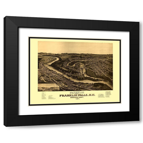 Franklin Falls New Hampshire - Norris 1884  Black Modern Wood Framed Art Print with Double Matting by Norris