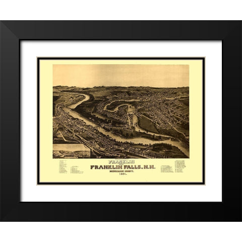 Franklin Falls New Hampshire - Norris 1884  Black Modern Wood Framed Art Print with Double Matting by Norris