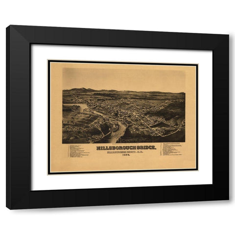 Hillsborough Bridge New Hampshire - Norris 1884  Black Modern Wood Framed Art Print with Double Matting by Norris