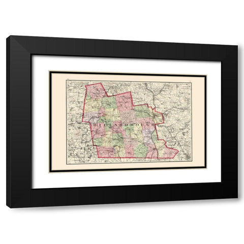 Hillsborough New Hampshire - Walling 1877 Black Modern Wood Framed Art Print with Double Matting by Walling