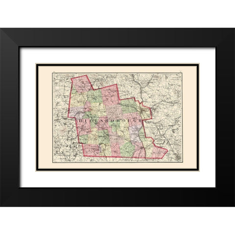 Hillsborough New Hampshire - Walling 1877 Black Modern Wood Framed Art Print with Double Matting by Walling