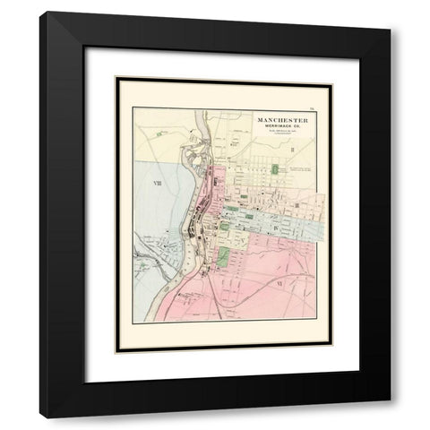 Manchester New Hampshire - Comstock 1877 Black Modern Wood Framed Art Print with Double Matting by Comstock