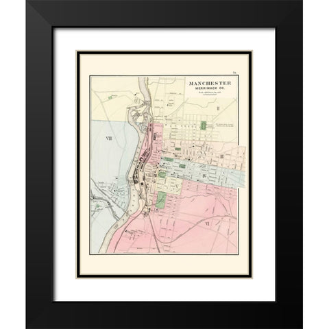 Manchester New Hampshire - Comstock 1877 Black Modern Wood Framed Art Print with Double Matting by Comstock
