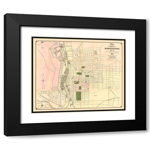 Manchester New Hampshire - Davenport 1873  Black Modern Wood Framed Art Print with Double Matting by Davenport