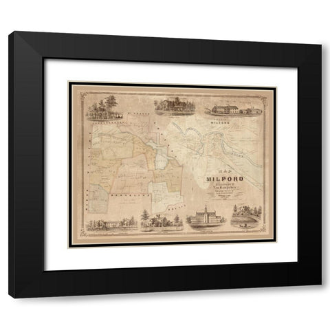 Milford New Hampshire - Clark 1854  Black Modern Wood Framed Art Print with Double Matting by Clark