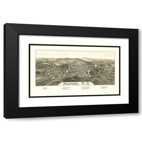 Milford New Hampshire - Burleigh 1886  Black Modern Wood Framed Art Print with Double Matting by Burleigh
