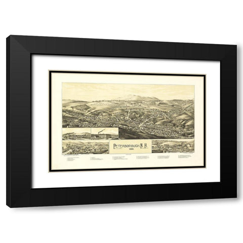 Peterborough New Hampshire - Burleigh 1886  Black Modern Wood Framed Art Print with Double Matting by Burleigh