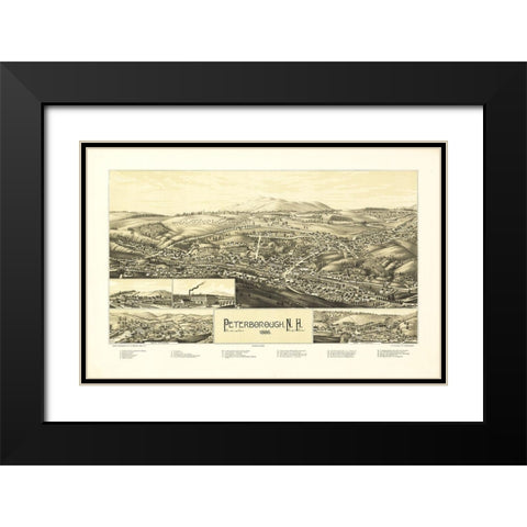 Peterborough New Hampshire - Burleigh 1886  Black Modern Wood Framed Art Print with Double Matting by Burleigh