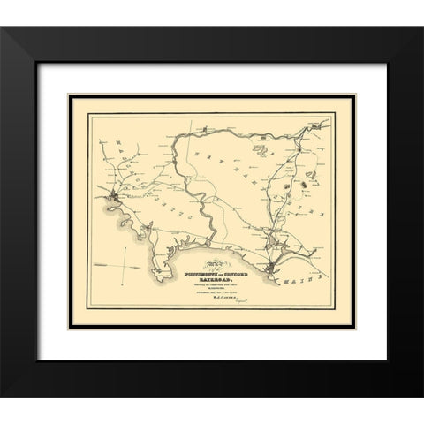 Portsmouth and Concord Railroad - Carter 1845 Black Modern Wood Framed Art Print with Double Matting by Carter