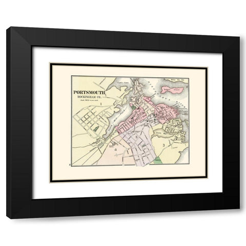 Portsmouth New Hampshire - Comstock 1877 Black Modern Wood Framed Art Print with Double Matting by Comstock