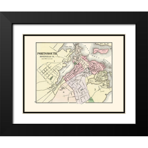 Portsmouth New Hampshire - Comstock 1877 Black Modern Wood Framed Art Print with Double Matting by Comstock