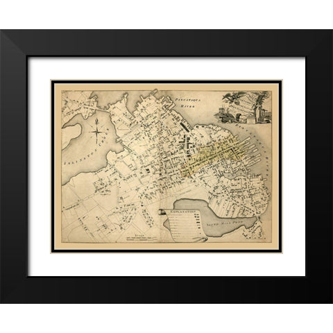 Portsmouth New Hampshire - Halen 1813  Black Modern Wood Framed Art Print with Double Matting by Halen