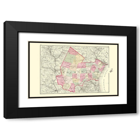 Rockingham New Hampshire - Walling 1877 Black Modern Wood Framed Art Print with Double Matting by Walling