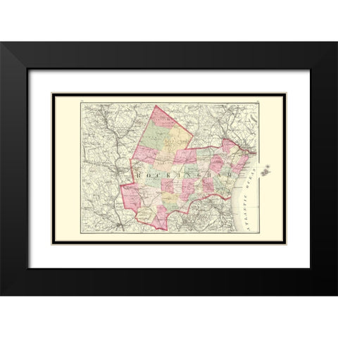 Rockingham New Hampshire - Walling 1877 Black Modern Wood Framed Art Print with Double Matting by Walling