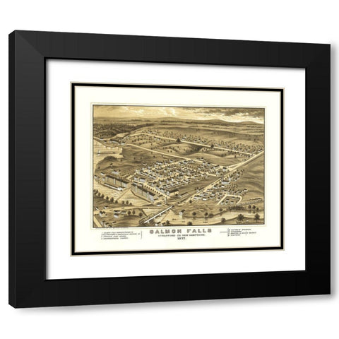 Salmon Falls New Hampshire - Richards 1877  Black Modern Wood Framed Art Print with Double Matting by Richards
