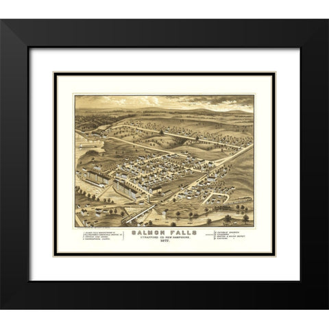 Salmon Falls New Hampshire - Richards 1877  Black Modern Wood Framed Art Print with Double Matting by Richards