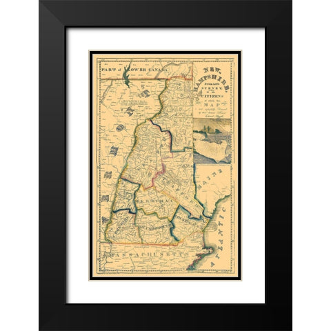 New Hampshire - Ruggles 1817 Black Modern Wood Framed Art Print with Double Matting by Ruggles