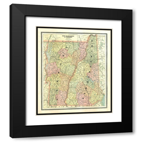 New Hampshire, Vermont - Cram 1886 Black Modern Wood Framed Art Print with Double Matting by Cram