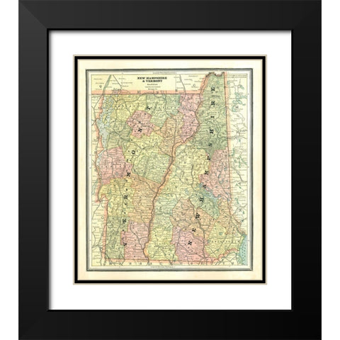 New Hampshire, Vermont - Cram 1886 Black Modern Wood Framed Art Print with Double Matting by Cram