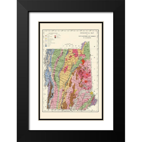New Hampshire, Vermont Geological - Hitchcock 1877 Black Modern Wood Framed Art Print with Double Matting by Hitchcock