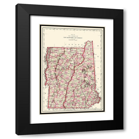 New Hampshire, Vermont - Hitchcock 1877 Black Modern Wood Framed Art Print with Double Matting by Hitchcock