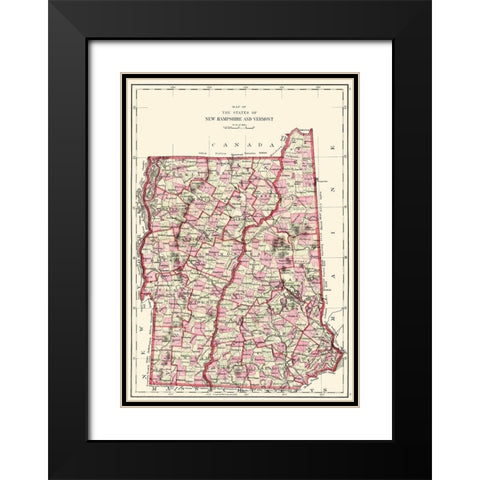 New Hampshire, Vermont - Hitchcock 1877 Black Modern Wood Framed Art Print with Double Matting by Hitchcock