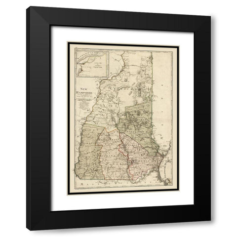 New Hampshire - Sotzmann 1796  Black Modern Wood Framed Art Print with Double Matting by Sotzmann