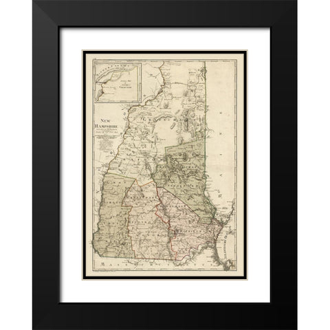 New Hampshire - Sotzmann 1796  Black Modern Wood Framed Art Print with Double Matting by Sotzmann