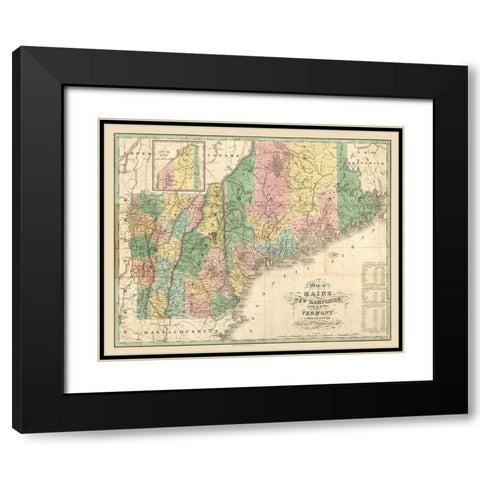 New Hampshire Maine - Carter 1826  Black Modern Wood Framed Art Print with Double Matting by Carter