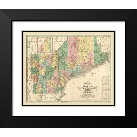New Hampshire Maine - Carter 1826  Black Modern Wood Framed Art Print with Double Matting by Carter