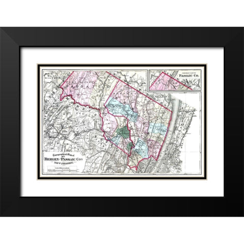 Bergen  Passaic New Jersey - Beers 1872 Black Modern Wood Framed Art Print with Double Matting by Beers