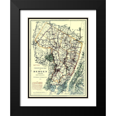 Bergen New Jersey - Colton 1896 Black Modern Wood Framed Art Print with Double Matting by Colton