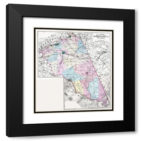 Burlington New Jersey - Beers 1872 Black Modern Wood Framed Art Print with Double Matting by Beers