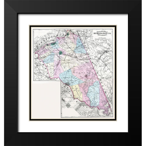 Burlington New Jersey - Beers 1872 Black Modern Wood Framed Art Print with Double Matting by Beers