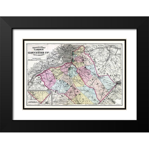 Camden  Gloucester New Jersey - Beers 1872 Black Modern Wood Framed Art Print with Double Matting by Beers
