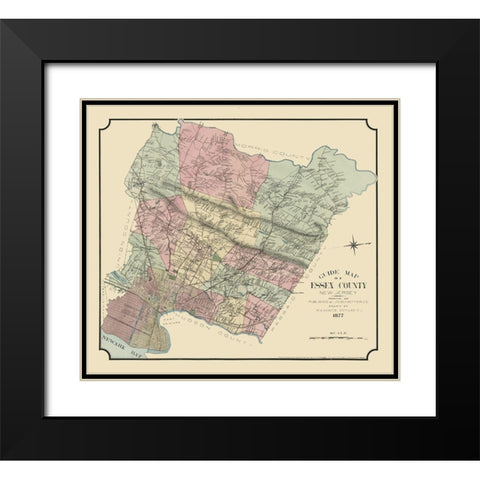 Essex County New Jersey - Mirick 1877  Black Modern Wood Framed Art Print with Double Matting by Mirick