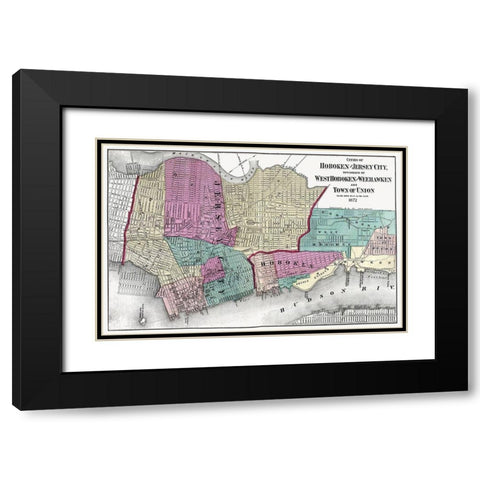 Hoboken, Jersey City New Jersey - Beers 1872 Black Modern Wood Framed Art Print with Double Matting by Beers