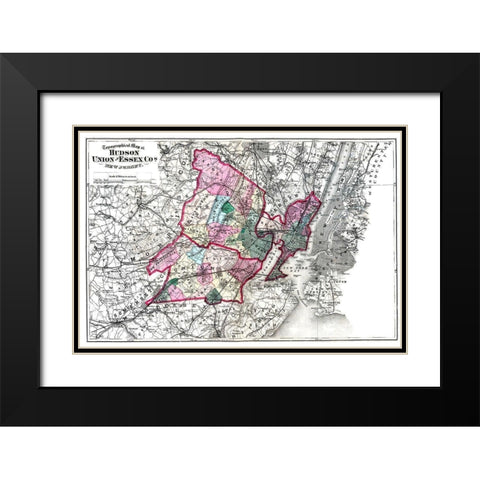 Hudson  Union  Essex New Jersey - Beers 1872 Black Modern Wood Framed Art Print with Double Matting by Beers