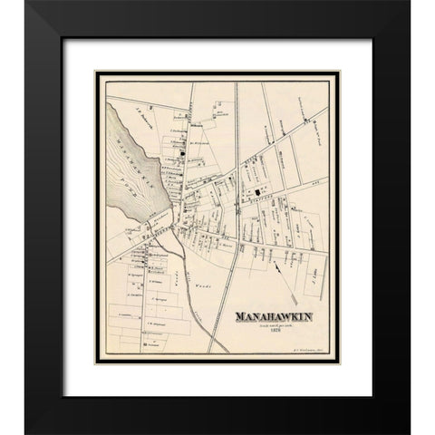 Manahawkin New Jersey Landowner - Woolman 1878 Black Modern Wood Framed Art Print with Double Matting by Woolman