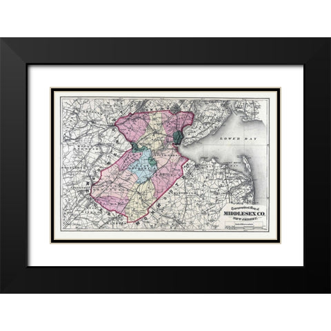 Middlesex New Jersey - Beers 1872 Black Modern Wood Framed Art Print with Double Matting by Beers