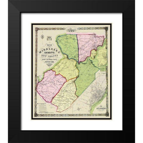 Middlesex New Jersey Landowner - Derveer 1850 Black Modern Wood Framed Art Print with Double Matting by Derveer