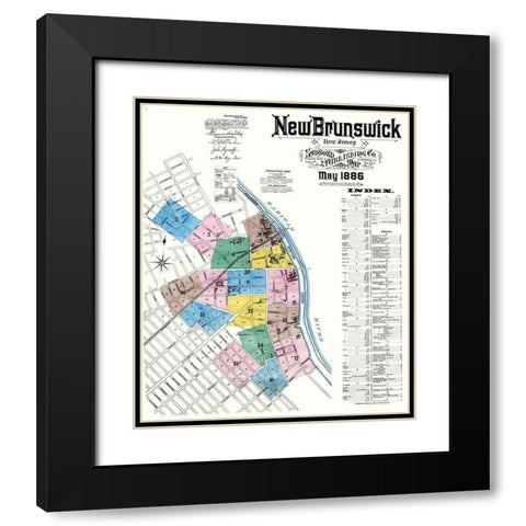 New Brunswick New Jersey - Sanborn 1886 Black Modern Wood Framed Art Print with Double Matting by Sanborn
